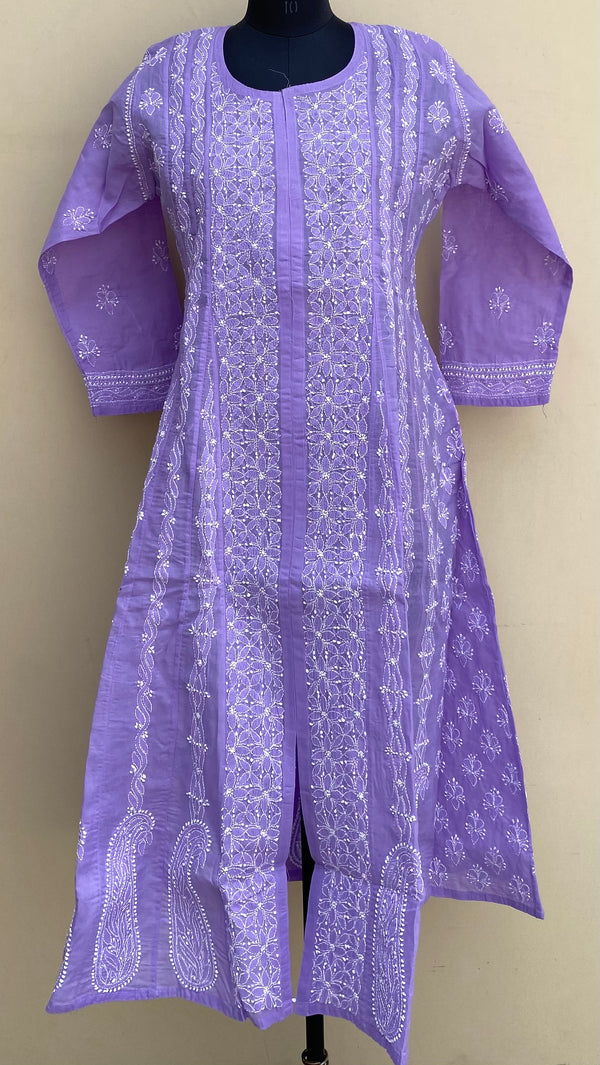 Lucknowi Chikankari Anarkali Kurti Purple Cotton