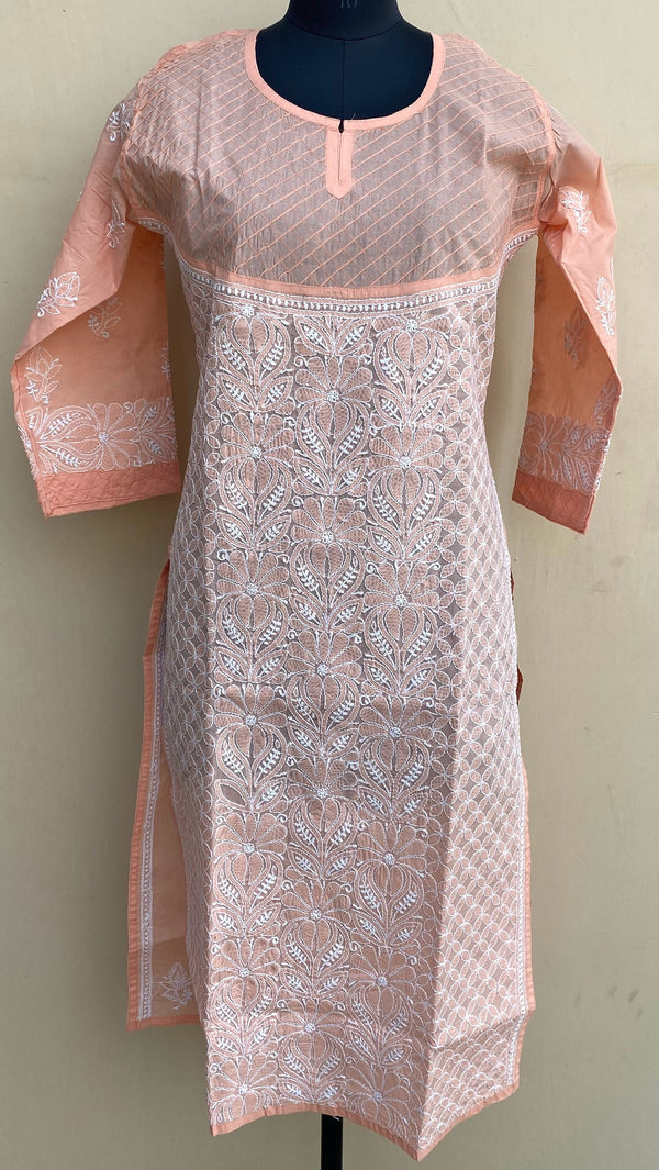 Lucknowi Chikankari Kurti Peach Cotton