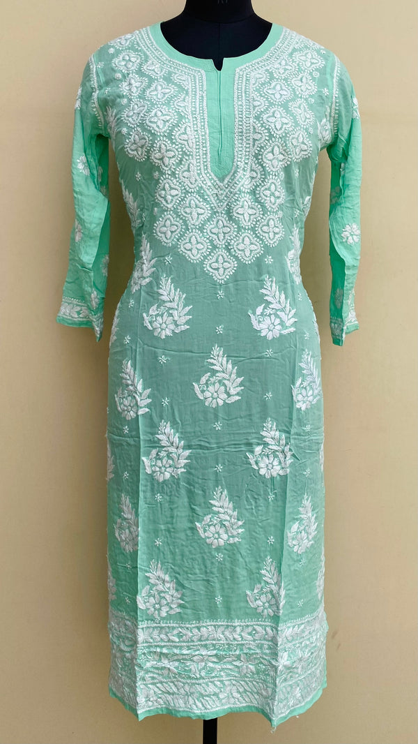 Lucknowi Chikankari Kurti Green Modal Cotton