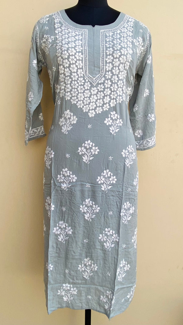 Lucknowi Chikankari Kurti Gray Modal Cotton