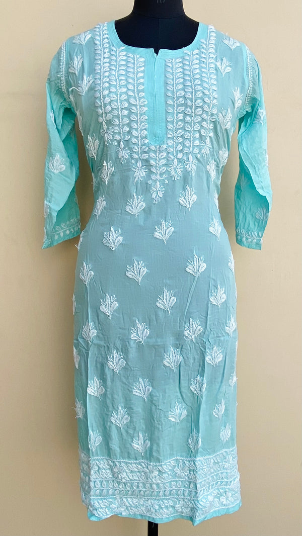 Lucknowi Chikankari Kurti Sea Green Modal Cotton