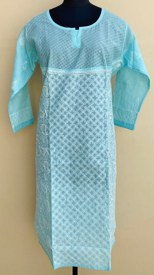 Lucknowi Chikankari Kurti Blue Cotton