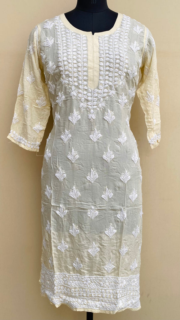 Lucknowi Chikankari Kurti Cream Modal Cotton