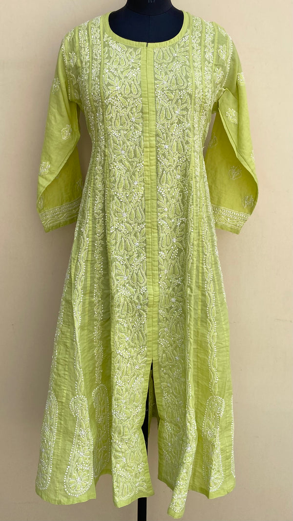 Lucknowi Chikankari Anarkali Kurti Green Cotton