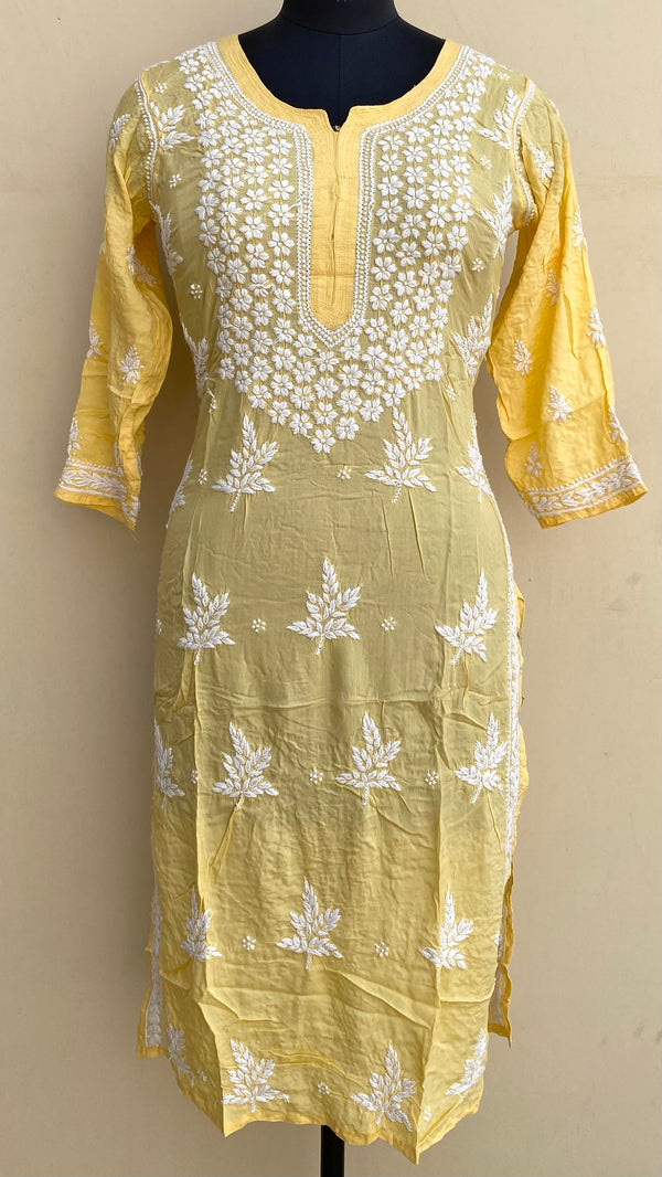 Lucknowi Chikankari Kurti Yellow Modal Cotton
