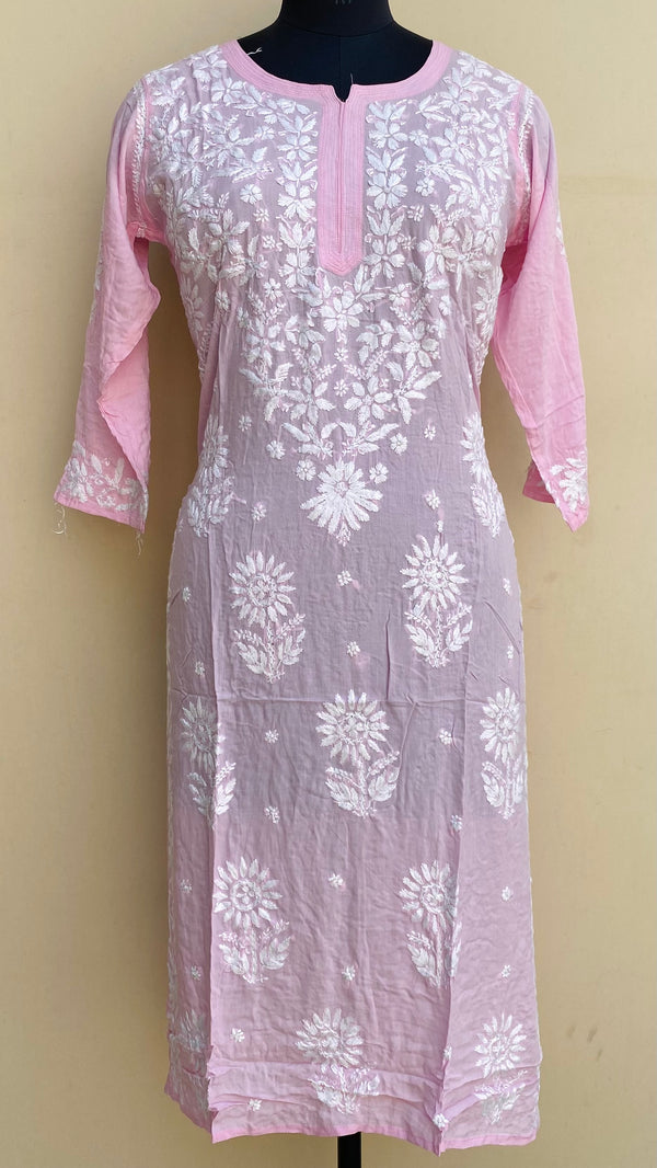 Lucknowi Chikankari Kurti Pink Modal Cotton