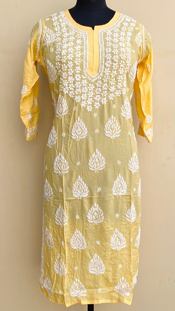 Lucknowi Chikankari Kurti Yellow Modal Cotton