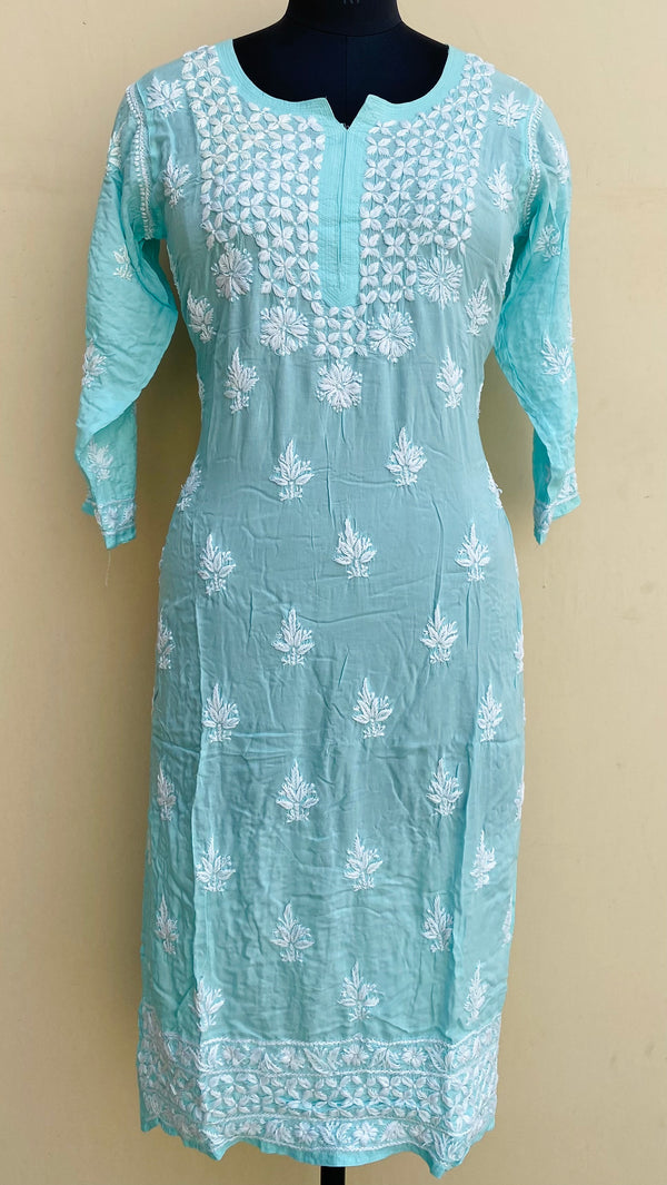 Lucknowi Chikankari Kurti Sea Green Modal Cotton