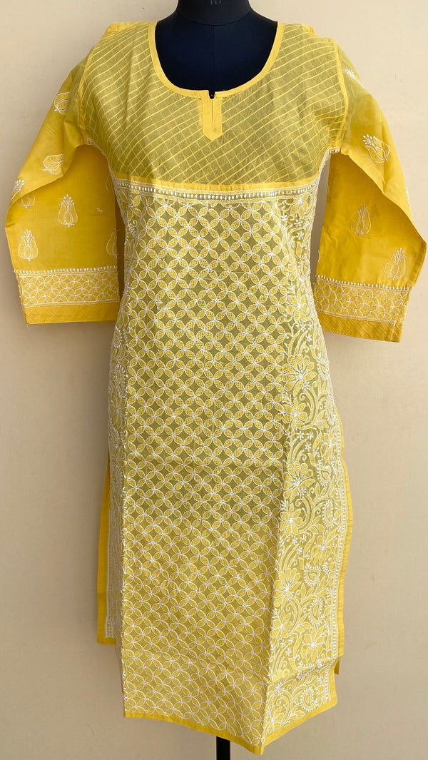 Lucknowi Chikankari Kurti Yellow Cotton