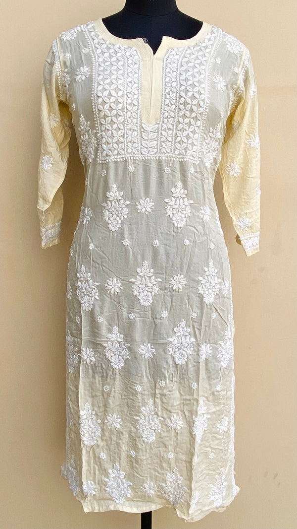 Lucknowi Chikankari Kurti Cream Modal Cotton