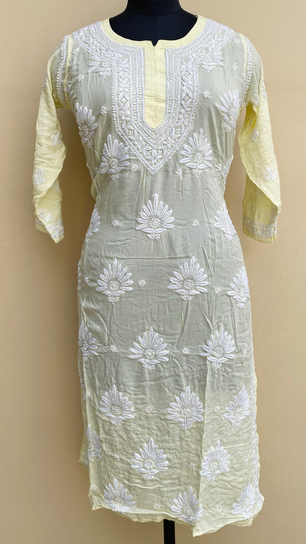 Lucknowi Chikankari Kurti Lemon Yellow Modal Cotton