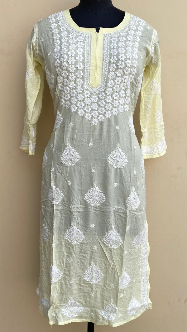 Lucknowi Chikankari Kurti Lemon Yellow Modal Cotton