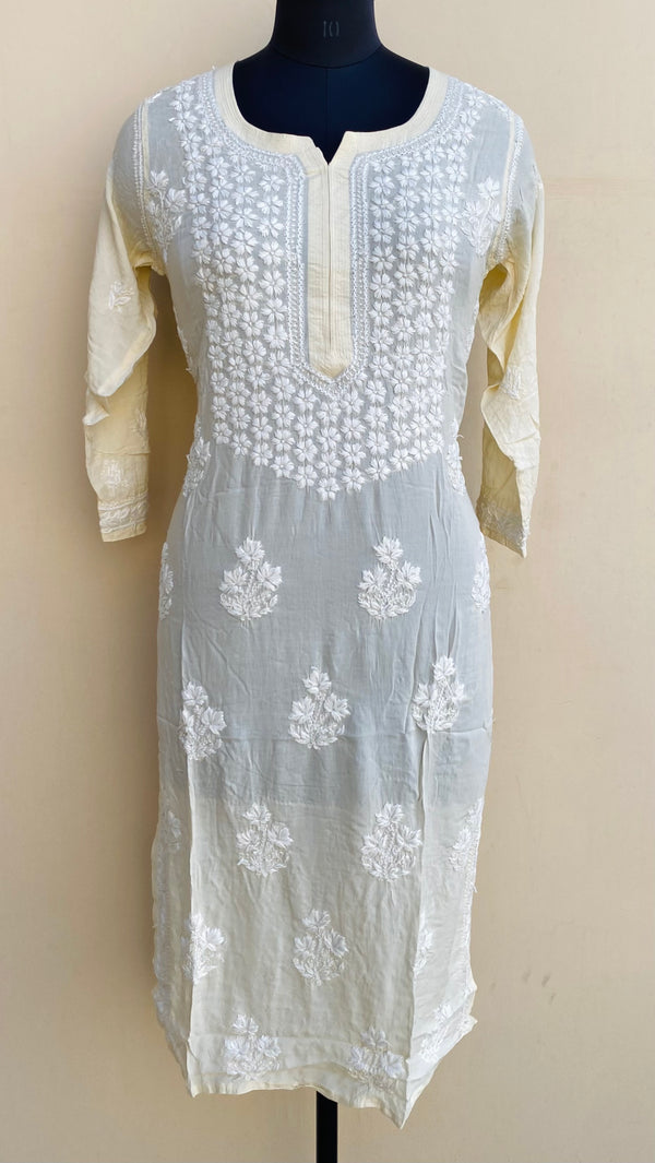 Lucknowi Chikankari Kurti Cream Modal Cotton