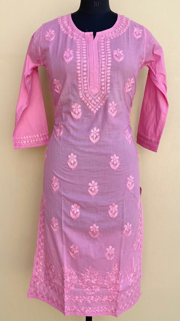 Lucknowi Chikankari Kurti Pink Mulmul Cotton With Self 3D Work