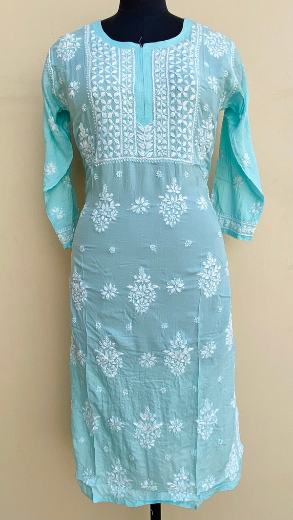 Lucknowi Chikankari Kurti Sea Green Modal Cotton