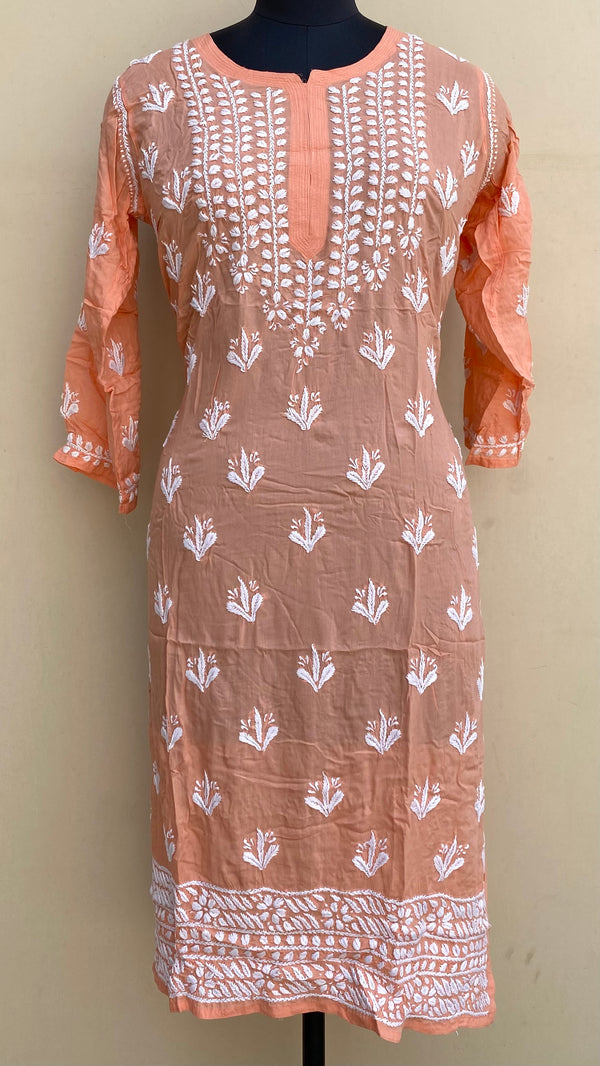 Lucknowi Chikankari Kurti Peach Modal Cotton