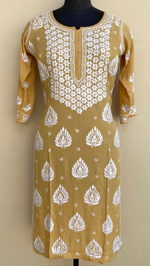 Lucknowi Chikankari Kurti Beige Modal Cotton