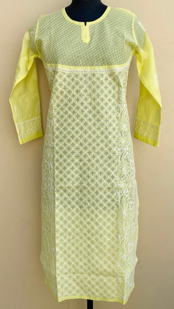 Lucknowi Chikankari Kurti Lemon Yellow Cotton