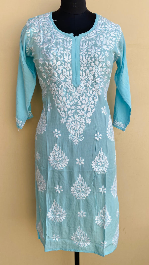 Lucknowi Chikankari Kurti Blue Modal Cotton