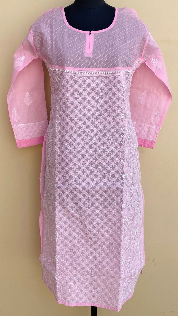 Lucknowi Chikankari Kurti Pink Cotton