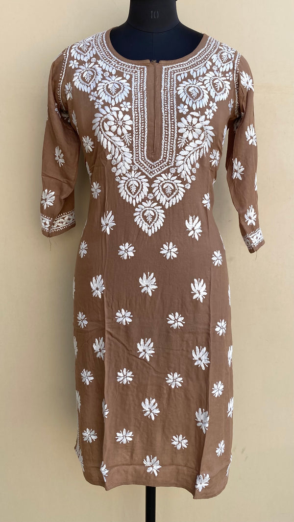 Lucknowi Chikankari Kurti Brown Modal Cotton