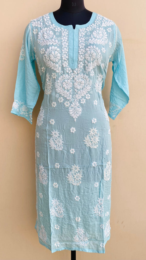 Lucknowi Chikankari Kurti Blue Modal Cotton