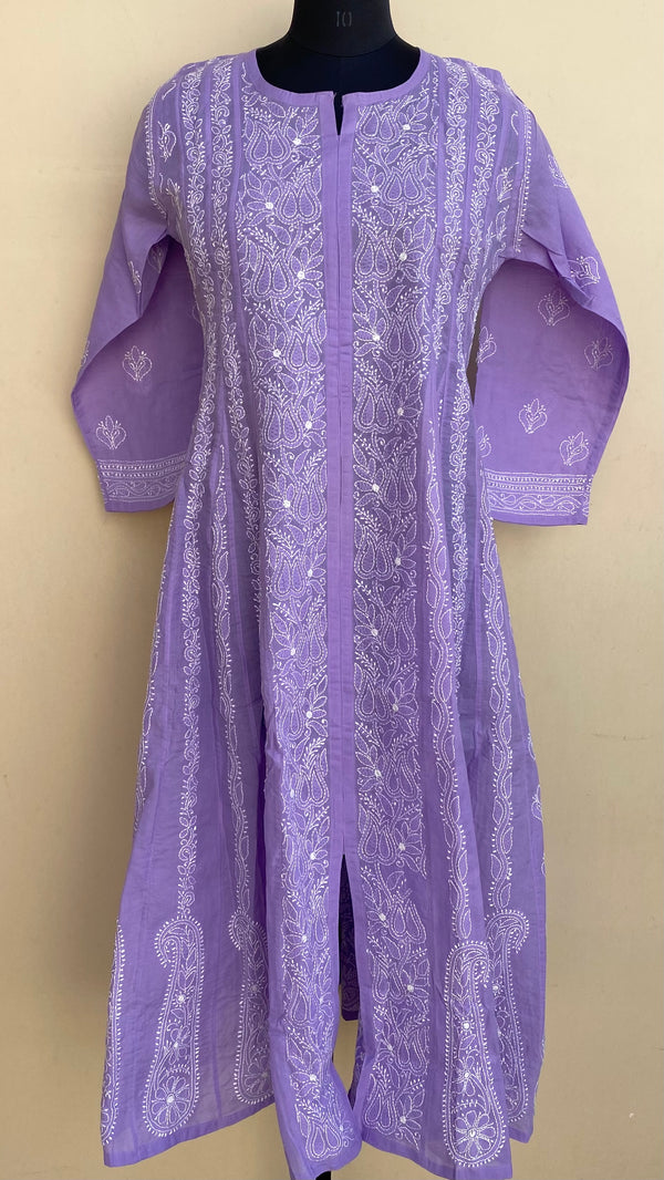 Lucknowi Chikankari Anarkali Kurti Purple Cotton