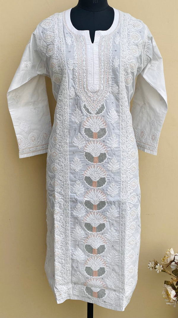 Lucknowi Chikankari Kurti White Cotton With Cutdana Work