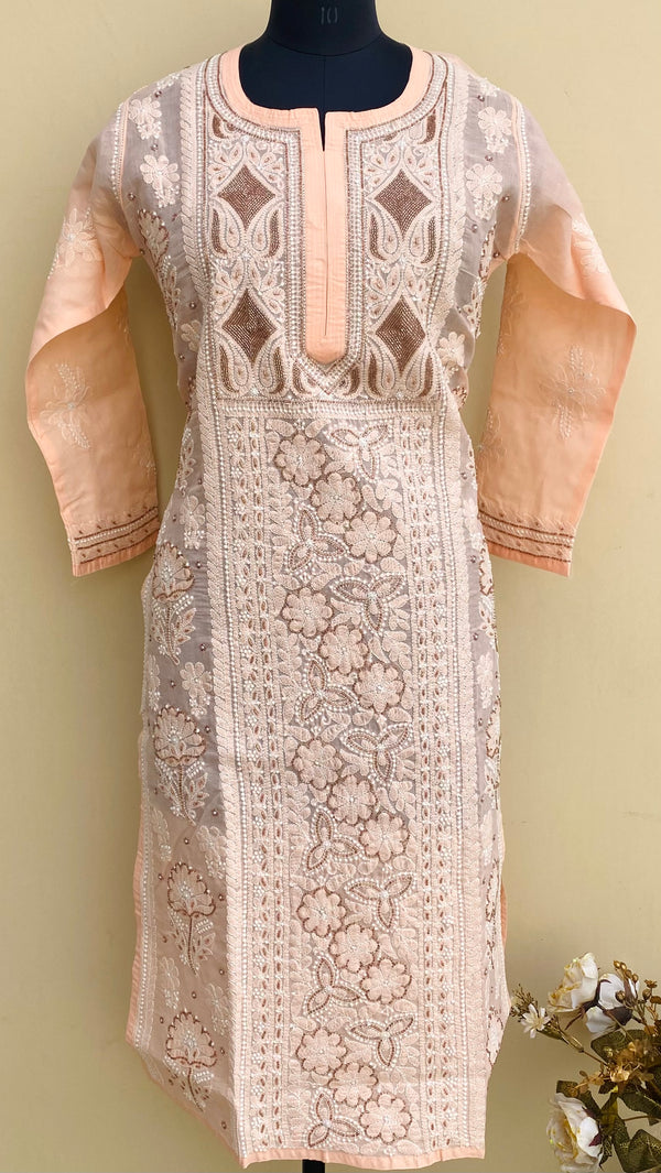 Lucknowi Chikankari Kurti Peach Cotton With Cutdana Work