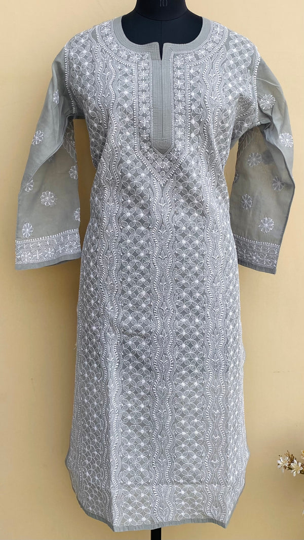 Lucknowi Chikankari Kurti Gray Cotton