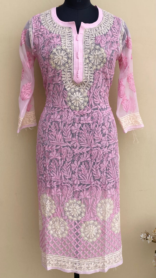 Lucknowi Chikankari Kurti Pink Georgette With Resham Work