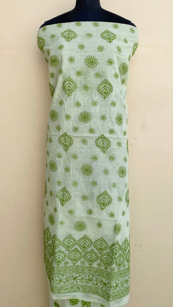 Lucknowi Chikankari Kurta Length Pista Green Kota