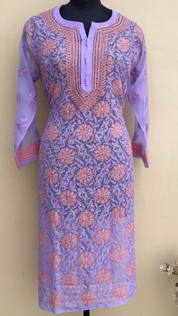 Lucknowi Chikankari Kurti Purple Georgette With Resham Work