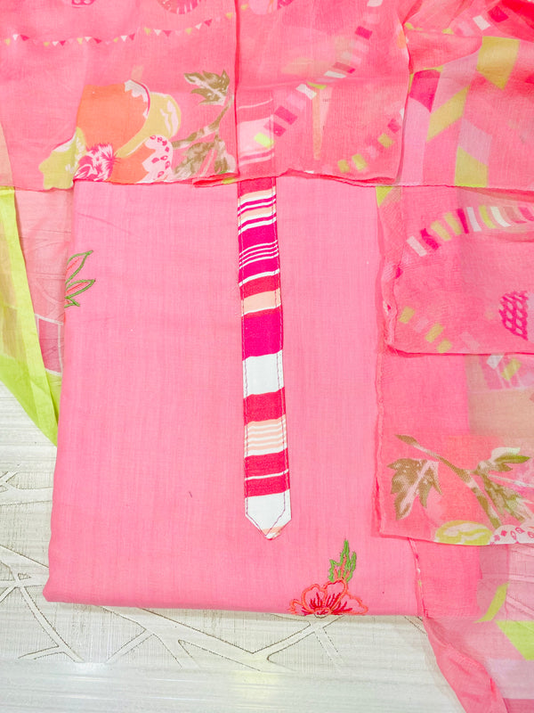 Designer Suit Length 3 Piece Pink Mal Cotton