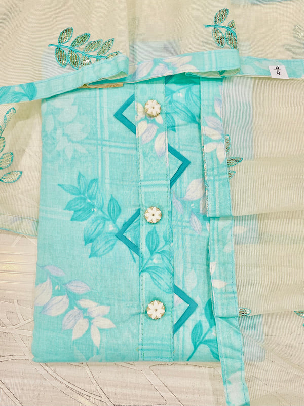 Designer Suit Length 3 Piece Blue Mal Cotton