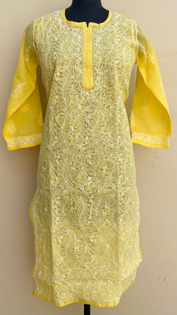 Lucknowi Chikankari Kurti Yellow Cotton