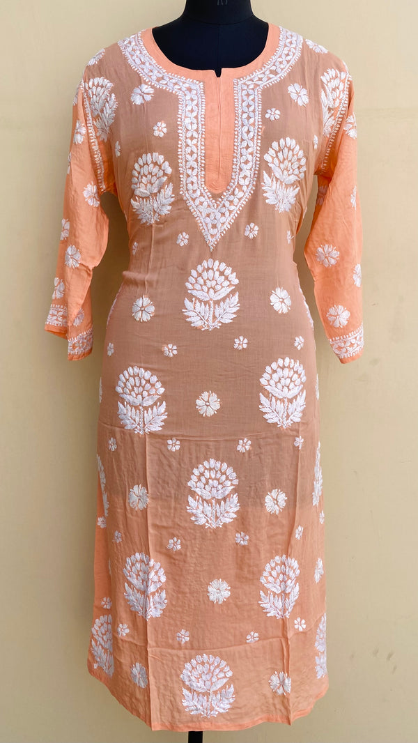 Lucknowi Chikankari Kurti Peach Modal Cotton