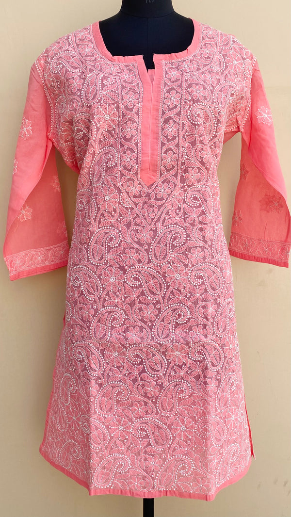 Lucknowi Chikankari Kurti Pink Cotton