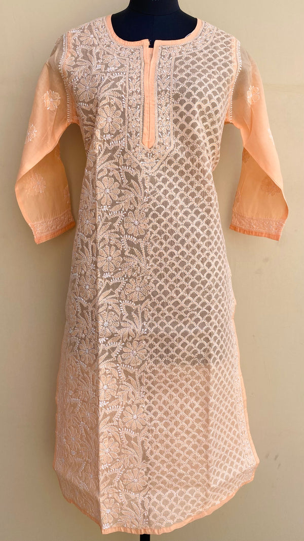 Lucknowi Chikankari Kurti Orange Cotton