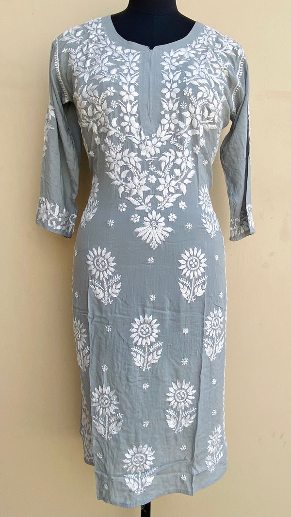 Lucknowi Chikankari Kurti Gray Modal Cotton