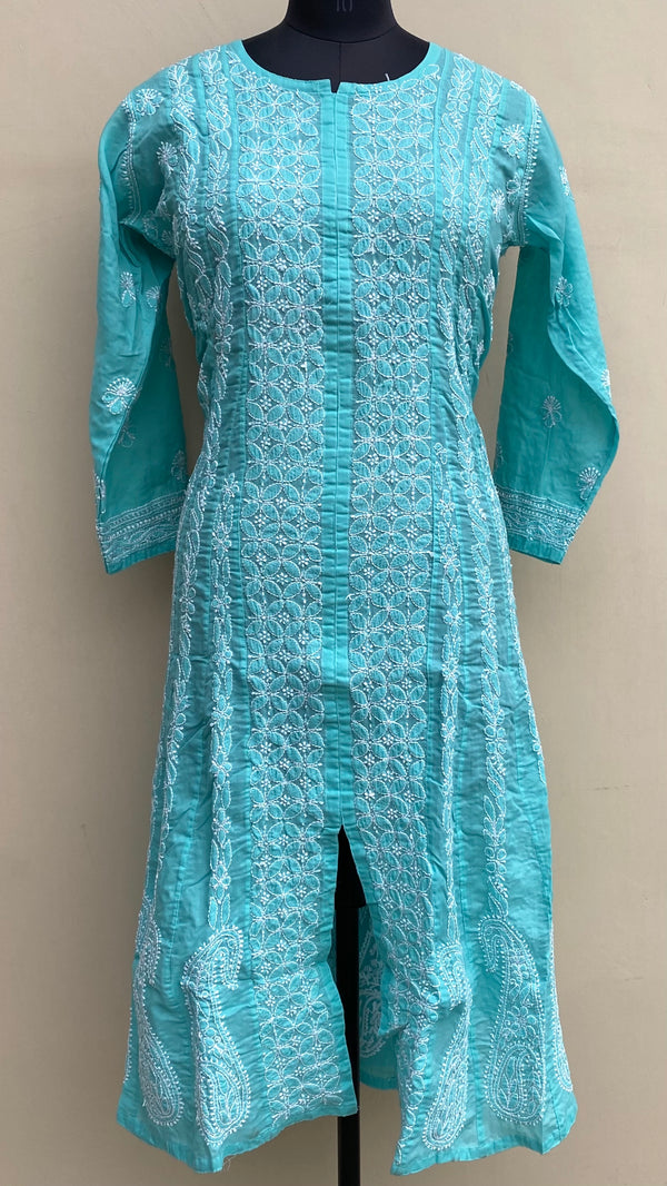 Lucknowi Chikankari Anarkali Kurti Sea Green Cotton