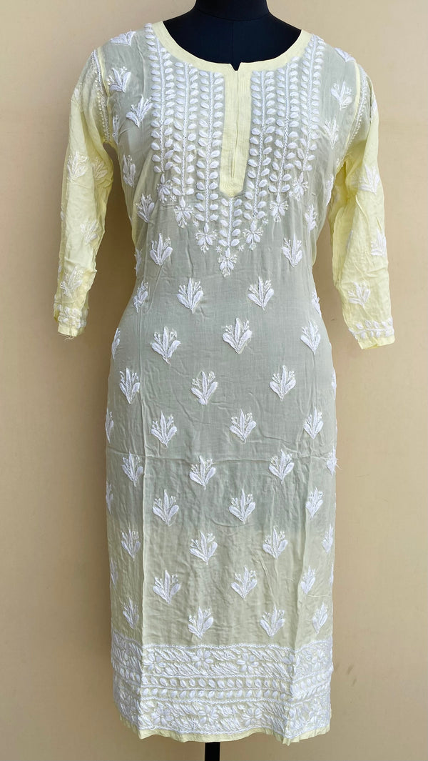 Lucknowi Chikankari Kurti Lemon Yellow Modal Cotton