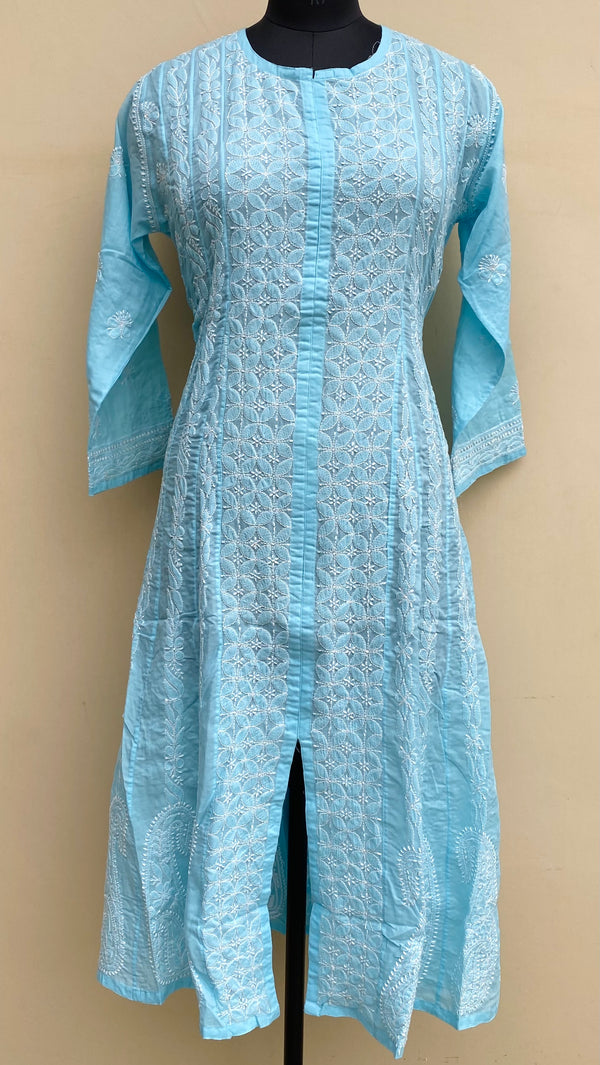 Lucknowi Chikankari Anarkali Kurti Blue Cotton