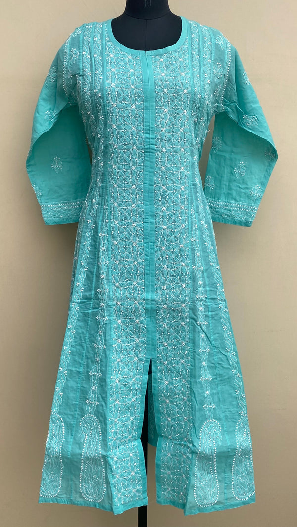 Lucknowi Chikankari Anarkali Kurti Sea Green Cotton