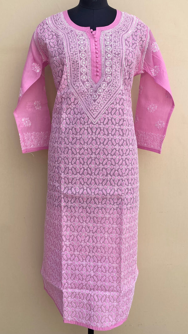 Lucknowi Chikankari Kurti Pink Cotton