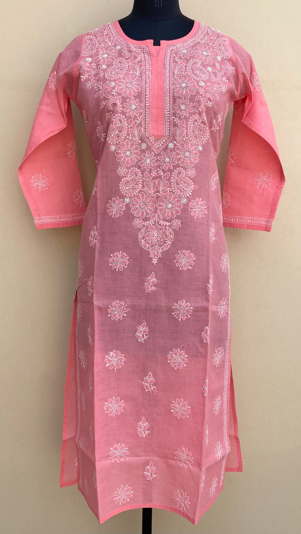 Lucknowi Chikankari Kurti Pink Cotton