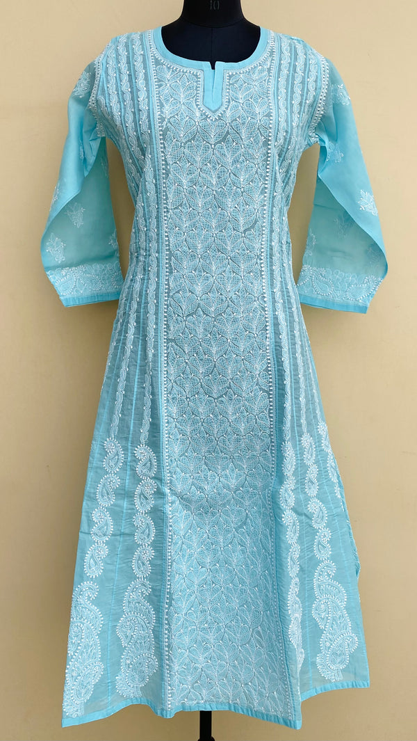 Lucknowi Chikankari Anarkali Kurti Blue Cotton