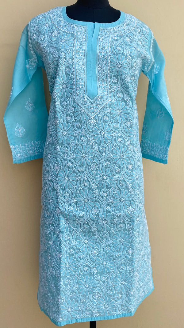 Lucknowi Chikankari Kurti Blue Cotton