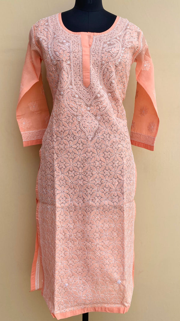Lucknowi Chikankari Kurti Peach Cotton