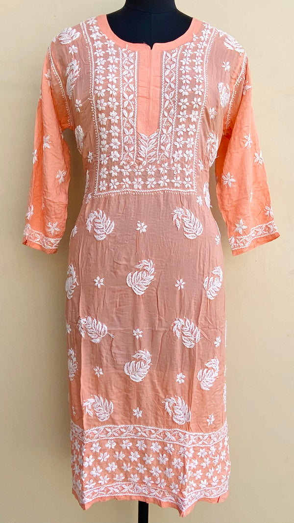 Lucknowi Chikankari Kurti Peach Modal Cotton